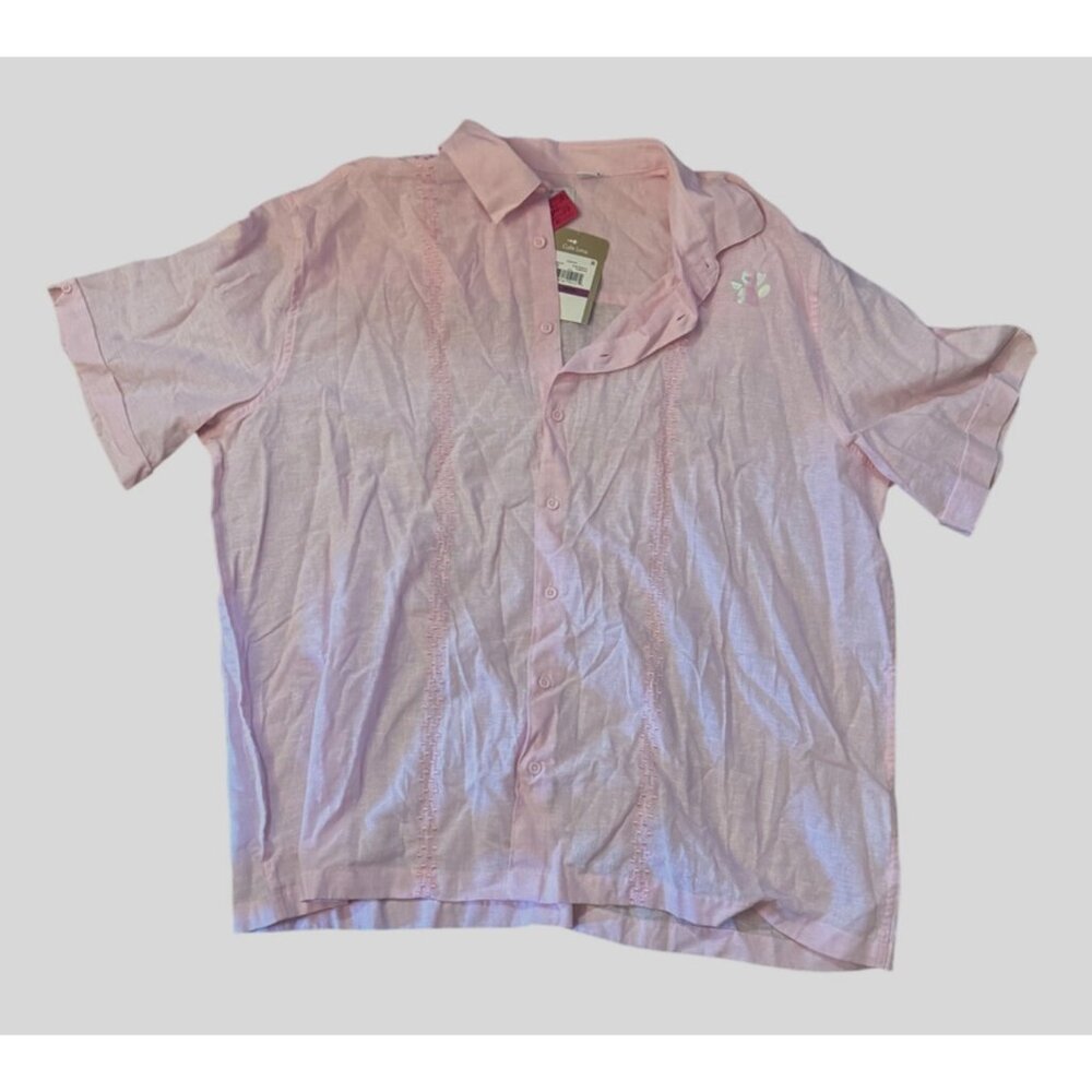 Cafe Luna Mens Pink Short Sleeve Button-Up Shirt 2XL 50/52 100% Cotton Relaxed F